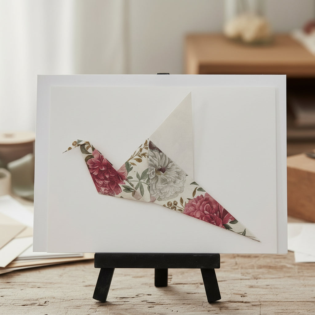 Origami Karte mit Kuvert, Vogel, von Handgemacht in der Schweiz