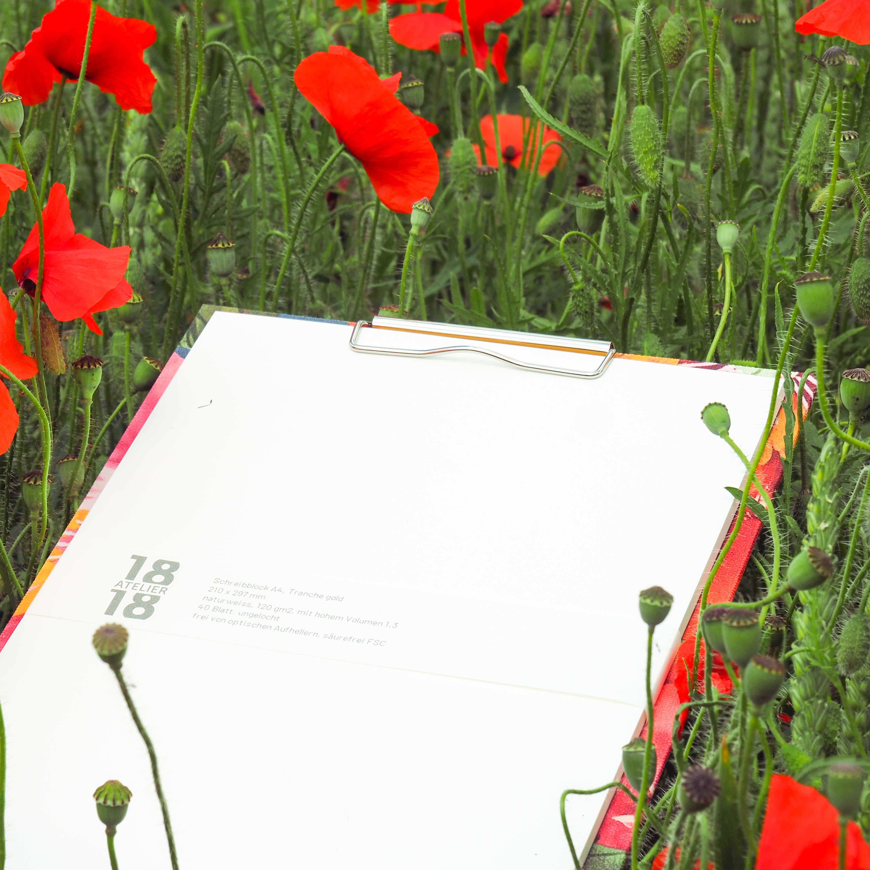 Klemmbrett von Atelier 1818 in einem Feld von Mohnblumen Kollektion Klemmbrett